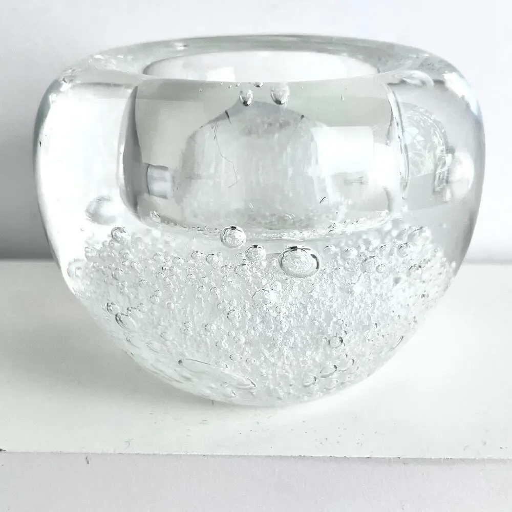 Hand Blown Clear Art Glass Large and Small Bubbles Candle Holder Paperweight